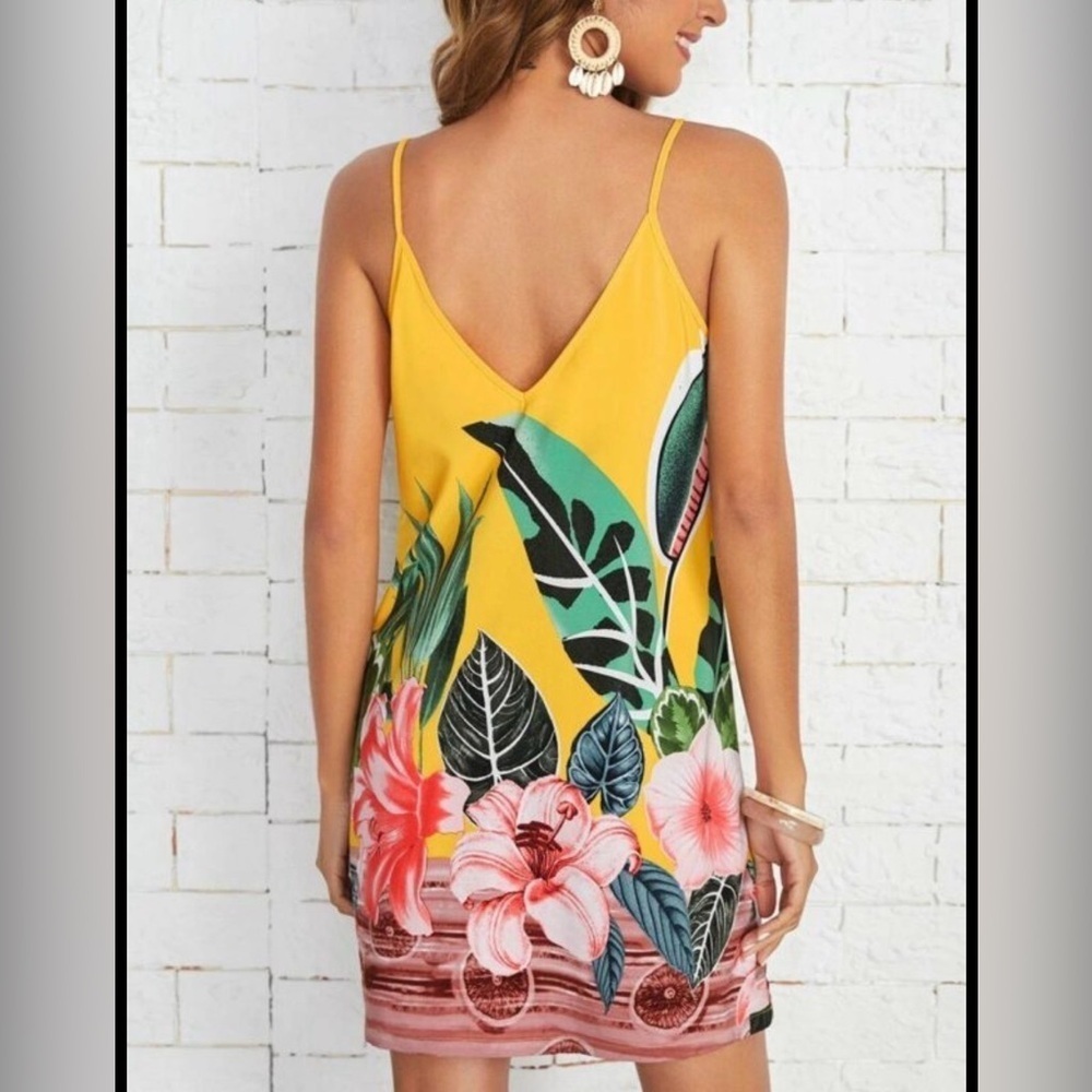 Tropical Print Cami Dress Boho Tank Top Mini Dress by SHEIN Size 1XL